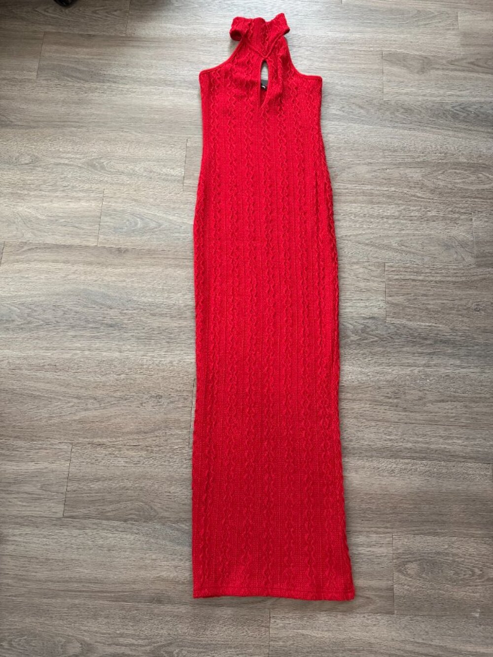 NWT Fashion Nova Red Cable Knit Halter Maxi Dress Size M